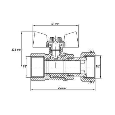 Кран кульовий Koer KR.222 - 1/2" FF ГГМ з накидною гайкою, ручка "метелик" червона (KR4769)