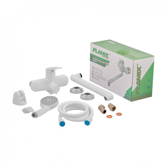 Смеситель для ванны Plamix Lucas-006 EURO SET White с шлангом, лейкой и кронштейном (PM0709) Смеситель для ванны Plamix Lucas-006 EURO SET White с шлангом, лейкой и кронштейном (PM0709)
