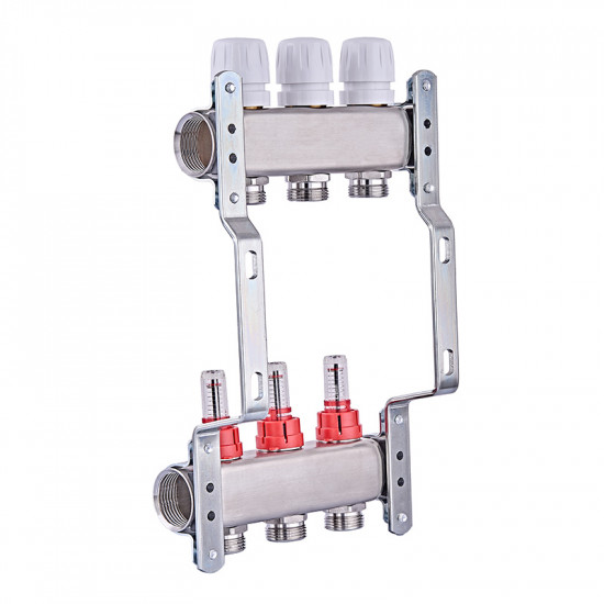 Колекторний блок з витратомірами Nolf NF.2100-03S 1"x3 (корпус нержавіюча сталь) (NF3017)