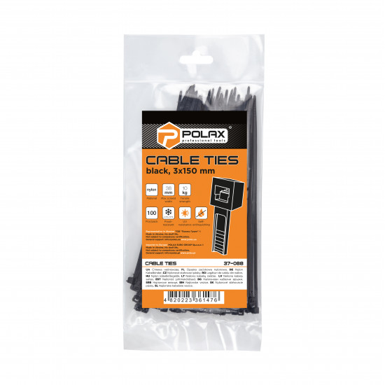 Хомут пластиковий (стяжка) Polax нейлонова 3 х 150мм, чорний 100 шт. (37-088) Хомут пластиковий (стяжка) Polax нейлонова 3 х 150мм, чорний 100 шт. (37-088)