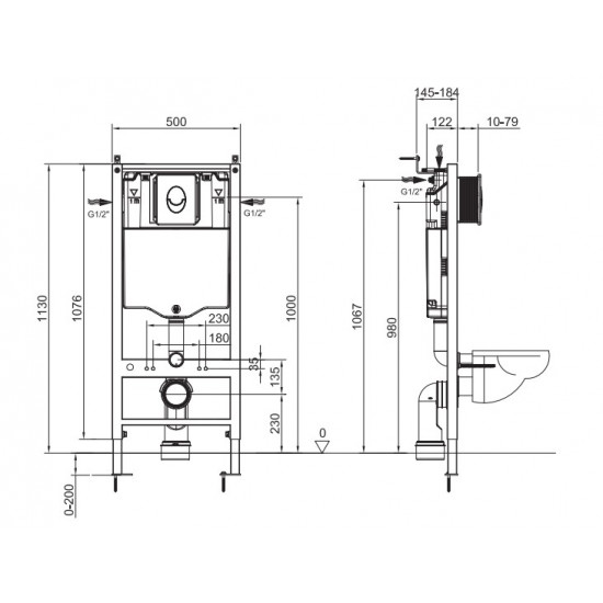 Інсталяція для підвісного унітазу Koer KT-0407 500x126x1150mm, без панелі змиву (KR5341)