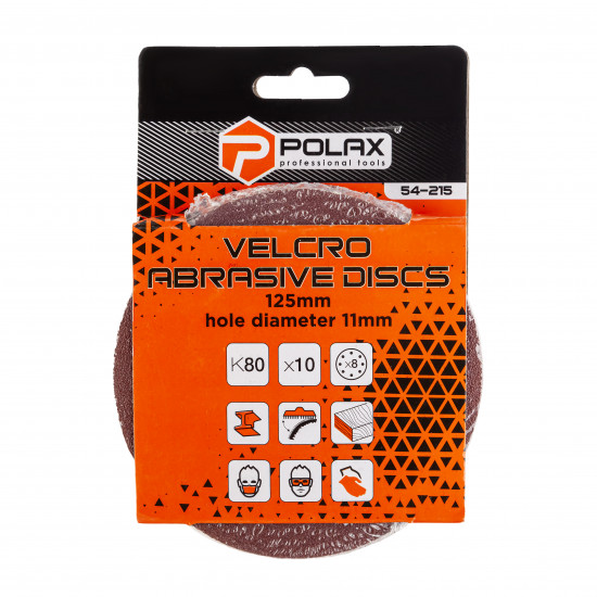 Шліфувальний круг Polax на липучці самозачіпній 125 мм, К80, з отворами (54-215)