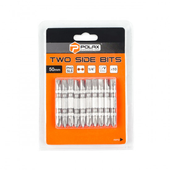 Біта двостороння Polax сталева 50 мм PH1-SL6 1/4", 10 шт (51-086)