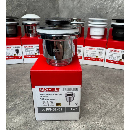 Донний клапан для умивальника Koer PW-02-01 1 1/4'' (кнопка) (Колір хром) (KR3399)