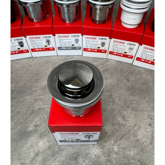 Донний клапан для умивальника Koer PW-02-01 1 1/4'' (кнопка) (Колір хром) (KR3399)