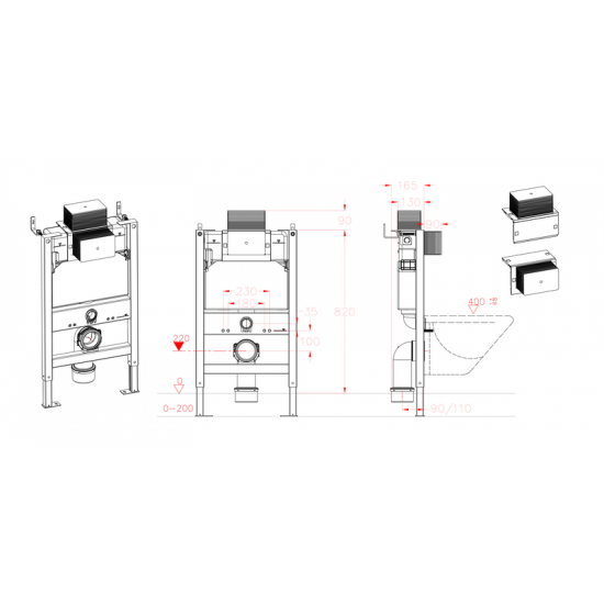 Інсталяція для підвісного унітазу Koer KT-0403 500x165x820mm без панелі змиву (KR5313)