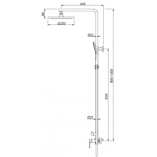 Душова колона зі змішувачем Koer KB-52028-01, 2 функції (KR5309)