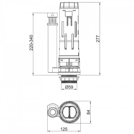 Комплект арматури Koer KT-0302-1/2" спускна 2-х кнопочна+наповнювальна з нижнім підкл, пласт.різьб.
