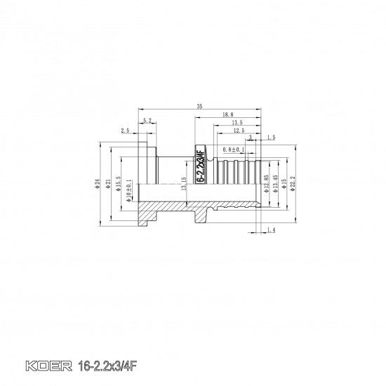 Перехідник з накидною гайкою під плоске ущільнення Koer KA.A08F-16S - 16(2.2mm) x 3/4"F (KR4866)