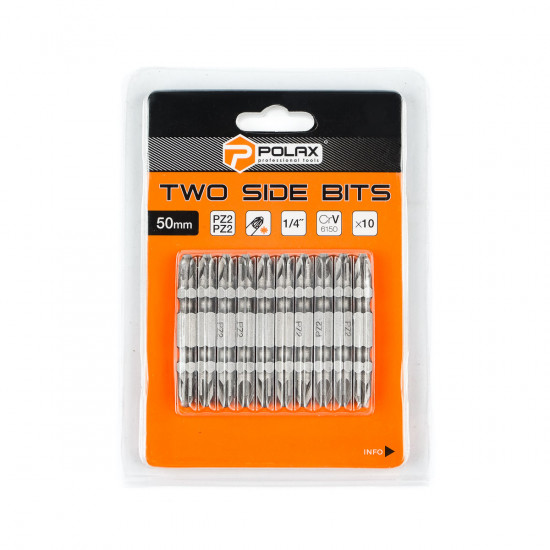Біта двостороння Polax сталева 50 мм PZ2-PZ2 1/4", 10 шт (51-088)