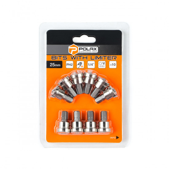 Біта сталева Polax з обмежувачем PH2*25 мм 1/4" 10 шт (51-090)