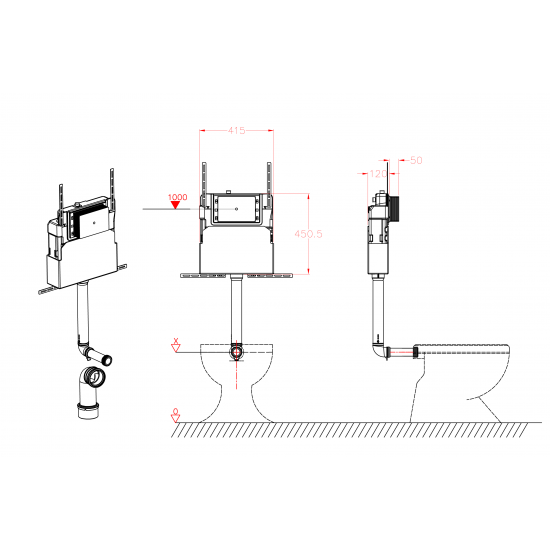 Інсталяційний бачок для підлогового унітазу Koer KT-0405 420x120x750mm без панелі змиву (KR5314)