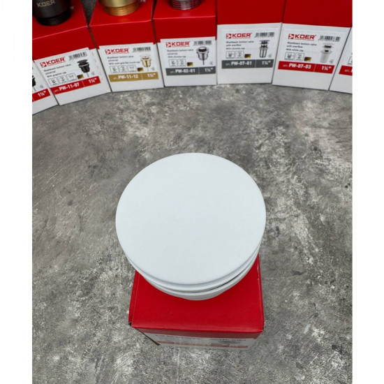 Донний клапан для умивальника Koer PW-01-03 1 1/4'' (кнопка) (Білий) (KR3402)