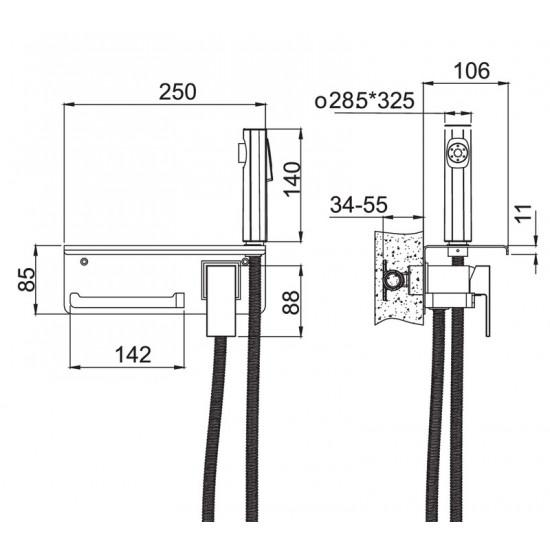 Змішувач для гігієнічного душу Haiba GAUDI 069 з тримачем для туалетного паперу (HB9596)