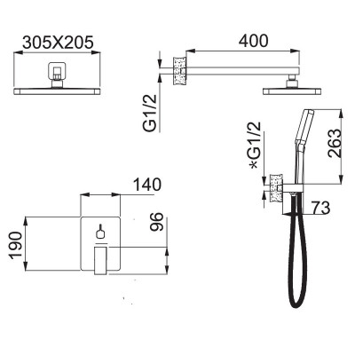 Вбудована душова система Haiba Gaudi 003 (INNER) зі змішувачем та тропічним душем (HB9644)