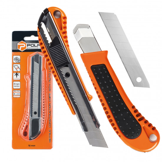 Ніж будівельний Polax металевий з висувним лезом, авто замок 18 мм (23-005)