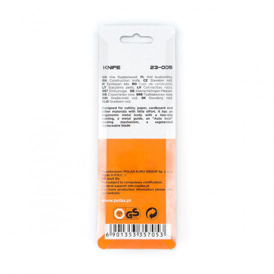 Ніж будівельний Polax металевий з висувним лезом, авто замок 18 мм (23-005)
