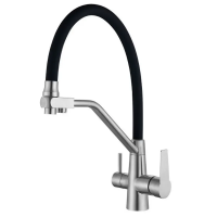 Смеситель для кухни на две воды с гибким изливом Mixxus FUL-021 REFL.BLACK нержав. сталь SUS304 (MX07)
