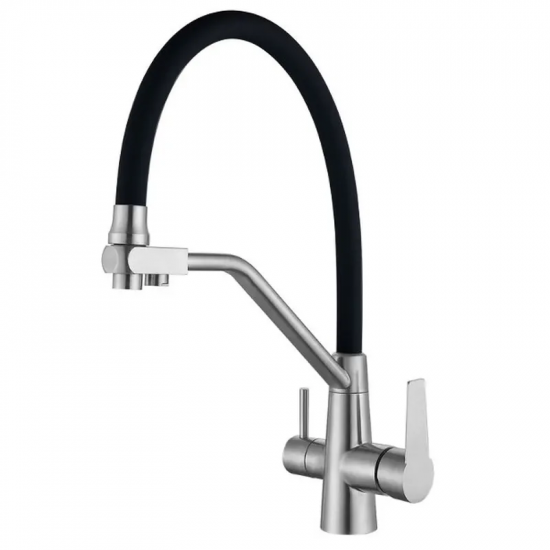 Змішувач для кухні на дві води з гнучким виливом Mixxus FUL-021 REFL.BLACK нерж. сталь SUS304 (MX07