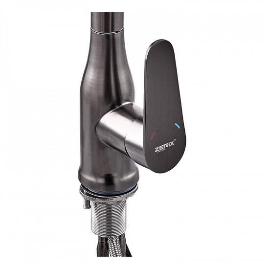 Змішувач для кухні з висувною лійкою Zerix PUL-014 Graphite з нерж. ст. SUS304 (кол. графіт) (ZX503