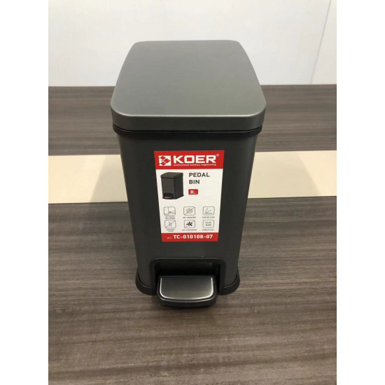 Ведро для мусора с плавным закрытием прямоугольное Koer TC-010108-07 8 л цвет графит (KR5591)
