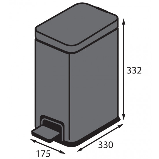 Ведро для мусора с плавным закрытием прямоугольное Koer TC-010108-07 8 л цвет графит (KR5591)