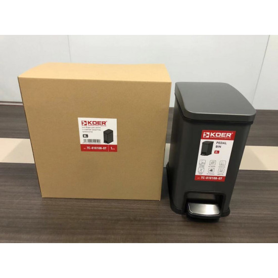 Ведро для мусора с плавным закрытием прямоугольное Koer TC-010108-07 8 л цвет графит (KR5591)