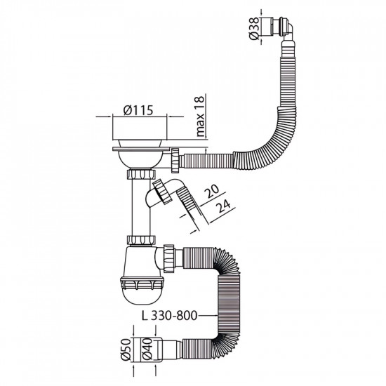 Сифон для кухні Mixxus SK-06-BL 3 1/2"x40 з пластиковою сіткою, відведенням для пральної машини, гн