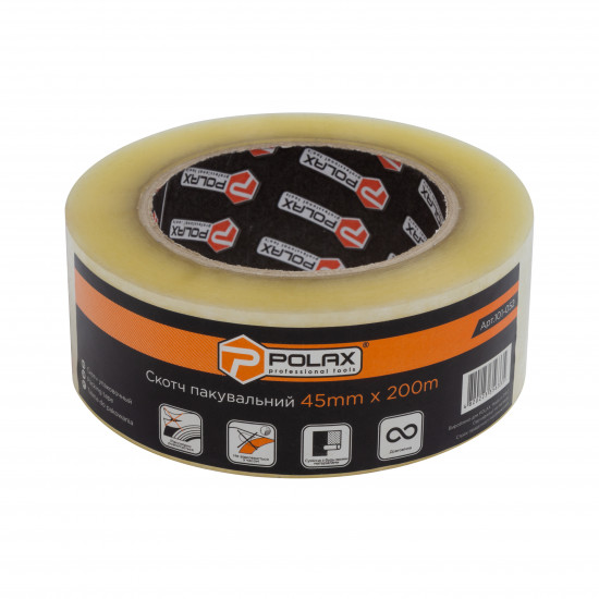 Клейка стрічка Polax скотч пакувальний прозорий 200 м x 45 мм (101-052)