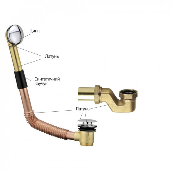 Сифон для ванни Koer BD-01-01 з переливом та випуском ''СLICK-СLACK'', латунь (KR5196)