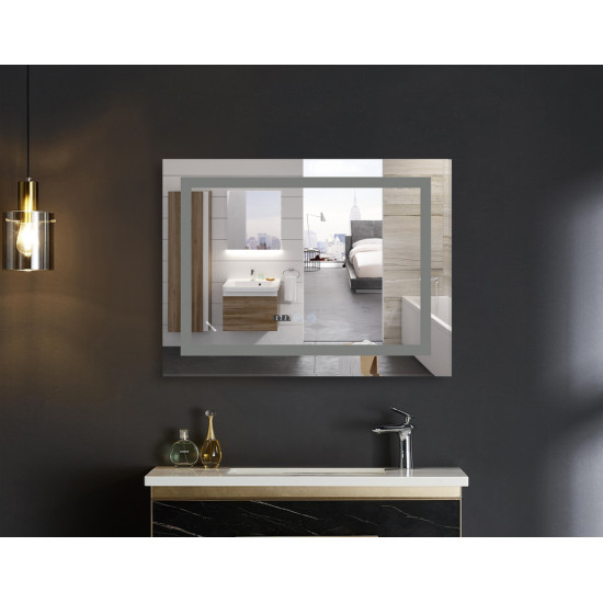 Зеркало Mixxus Warm MR02-80x60 (часы, LED-подсветка, антизапотевание) (MI6004)