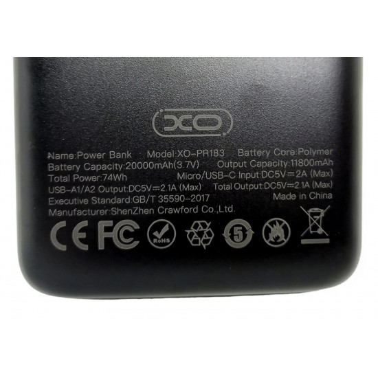 Повербанк XO PR183 20000 mAh, черный