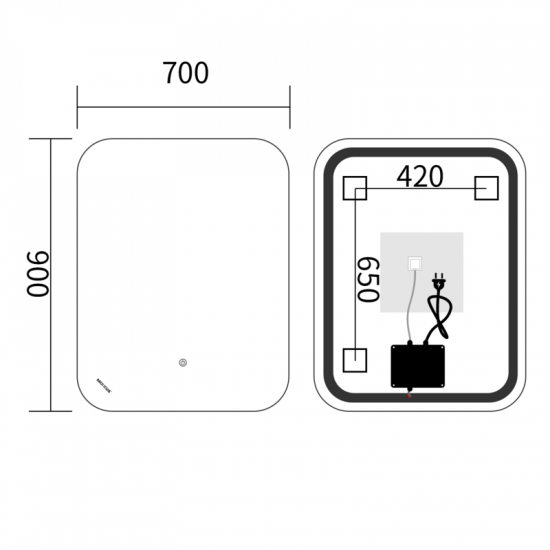 Зеркало Mixxus Premium DIVERSE MR15-90x70-REVERSE (LED Touch, Anti-fog, диммер (3-6,5kK)) (MP6639)