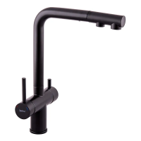Кухонный смеситель на две воды Zerix LUX-024 Black с выдвижным душем (нерж. сталь) (ZX5556)