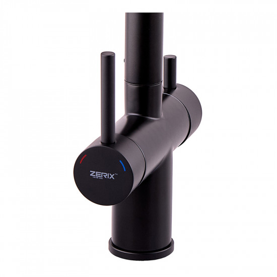 Кухонний змішувач на дві води Zerix LUX-024 Black з висувною лійкою (нерж. сталь) (ZX5556)